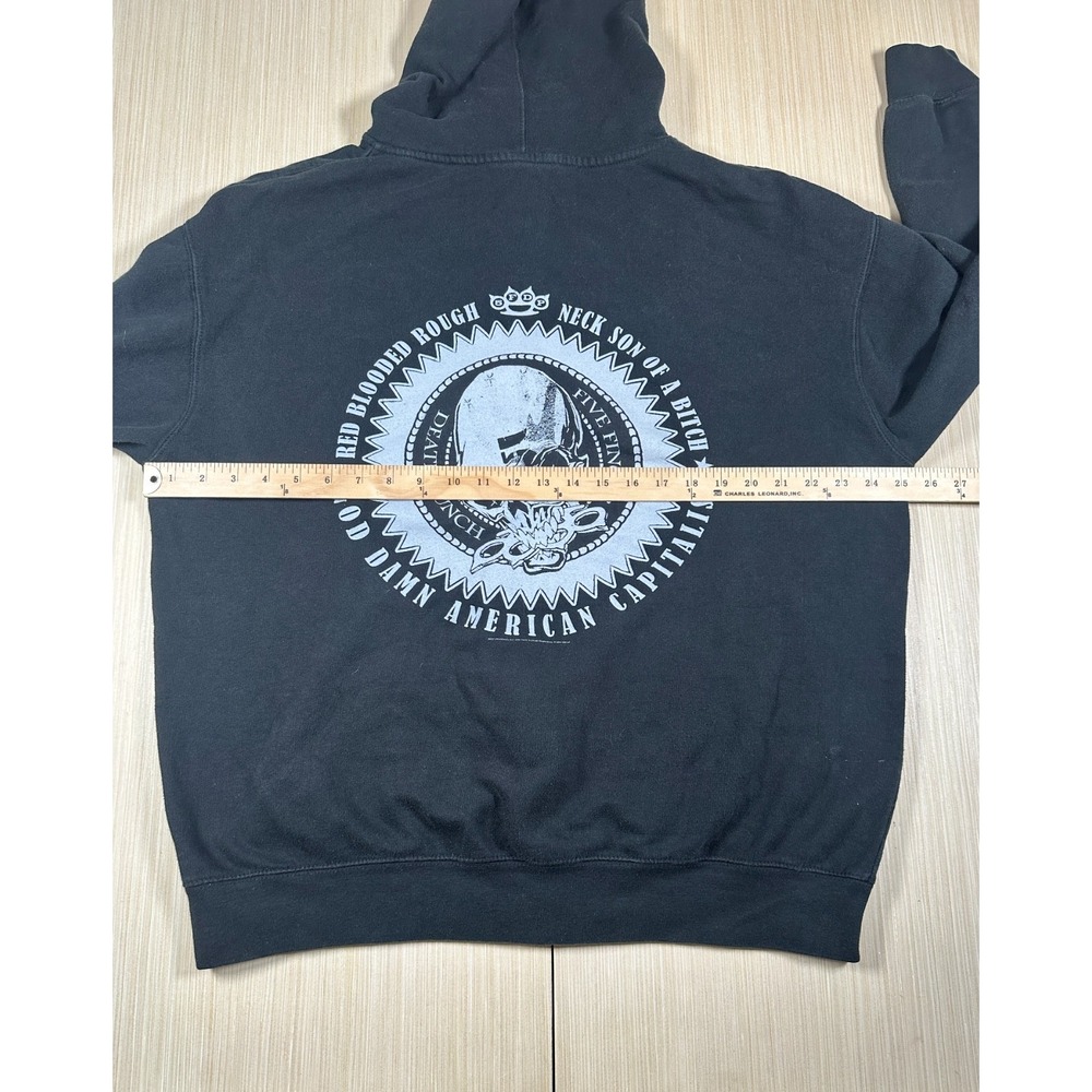 Mens Hoodie Black Five Finger Death Punch Knuckle Skull Graphic Pockets Full Zip - Picture 7 of 8